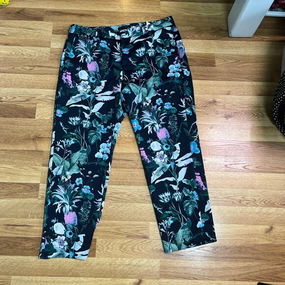 Banana Republic Pineapple Floral Satin Avery Pant Size 12 Tailored Ankle Trouser - Picture 1 of 8